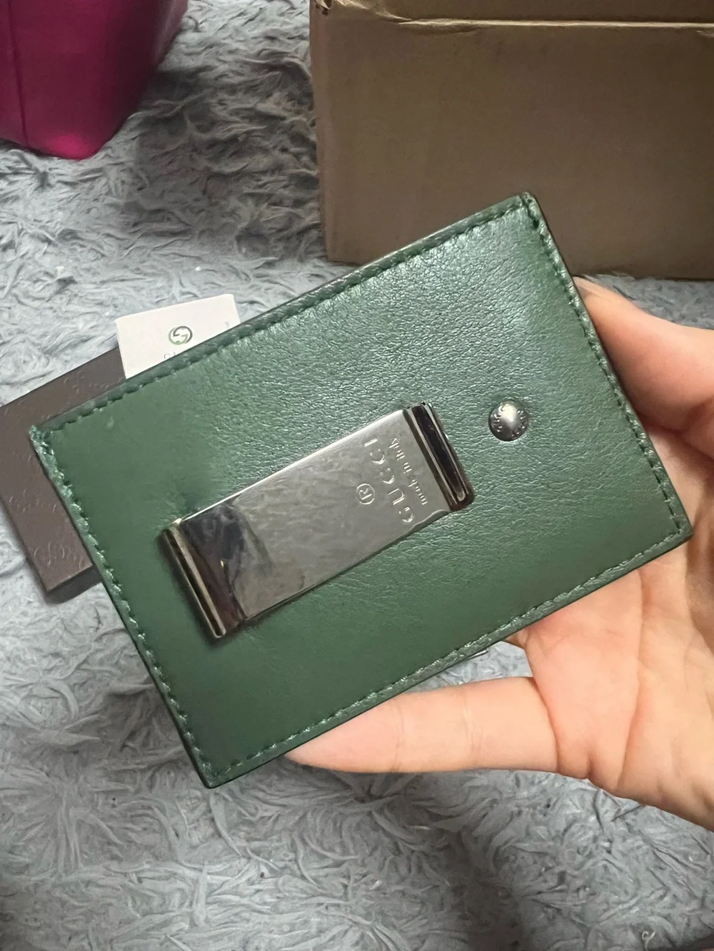 *NWT* Gucci Dark Green Embossed GG Leather Card Holder With Money Clip